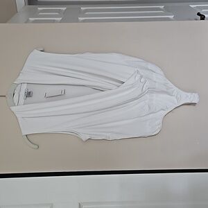 CACHÉ Bodysuit Deep Plunge Neckline Textured Sleeveless, White Large NWT